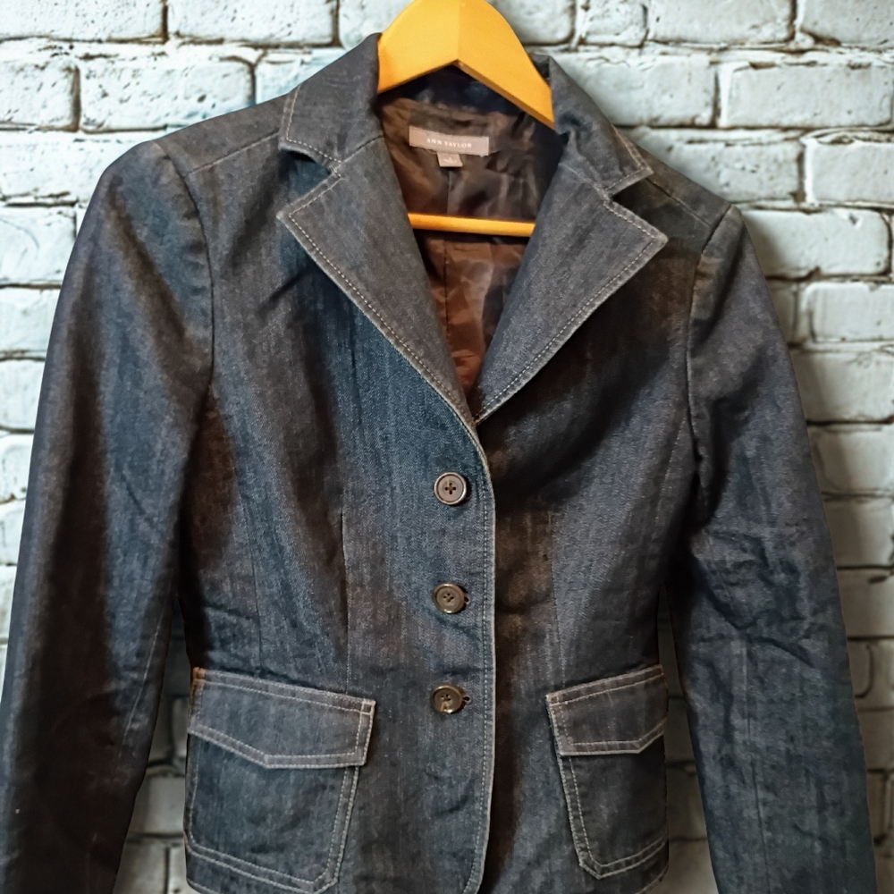Ann Taylor Dark Blue Denim Blazer